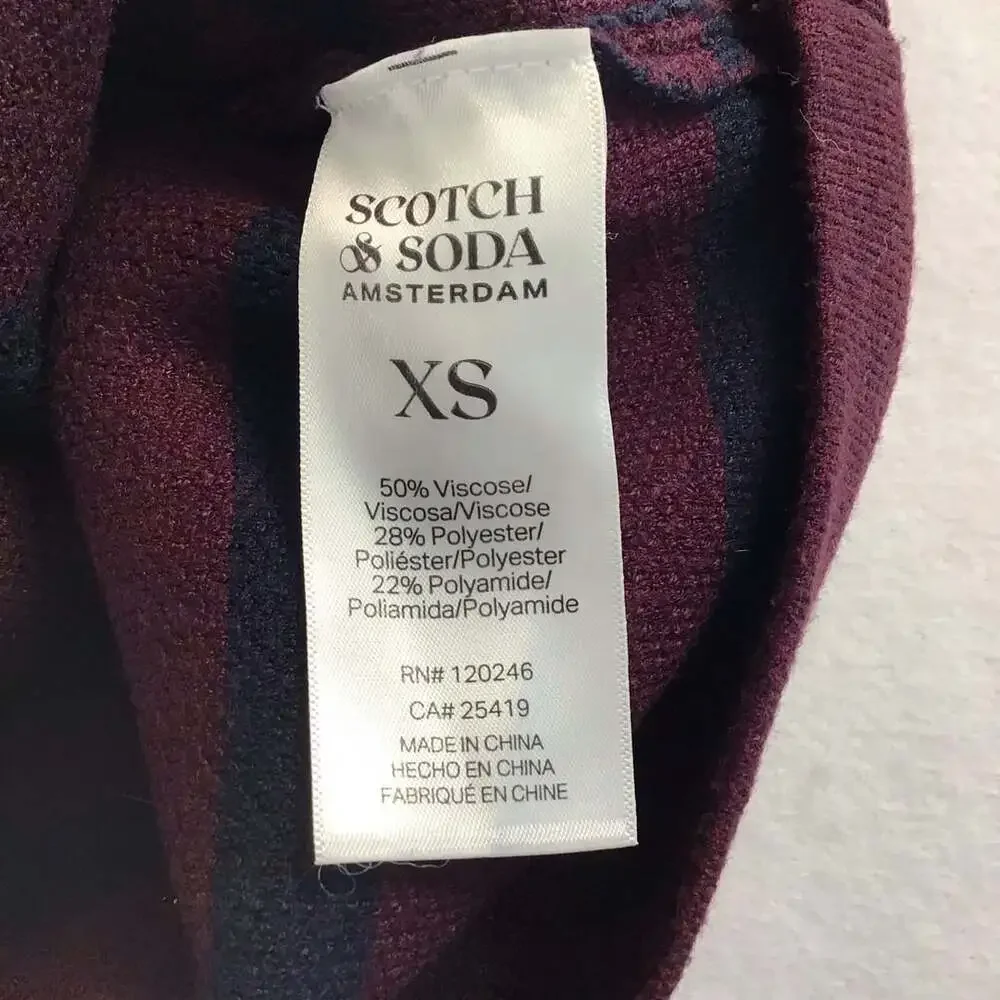 Scotch & Soda Striped Sweater Vest XS Burgundy Navy Blue V-Neck Dark Academia